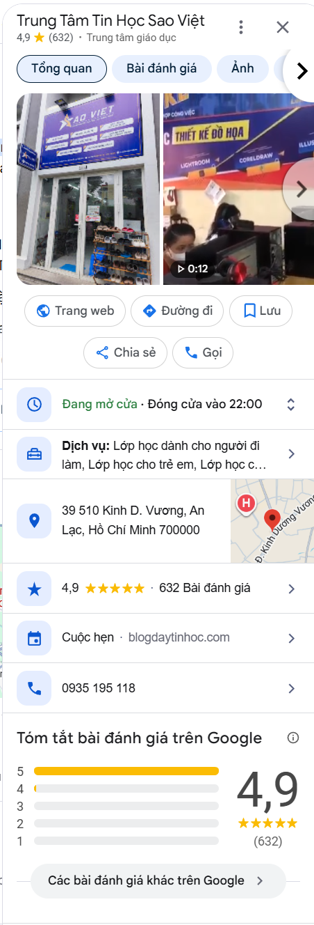 Hồ sơ Google Maps của Tin Học Sao Việt tại An Lạc