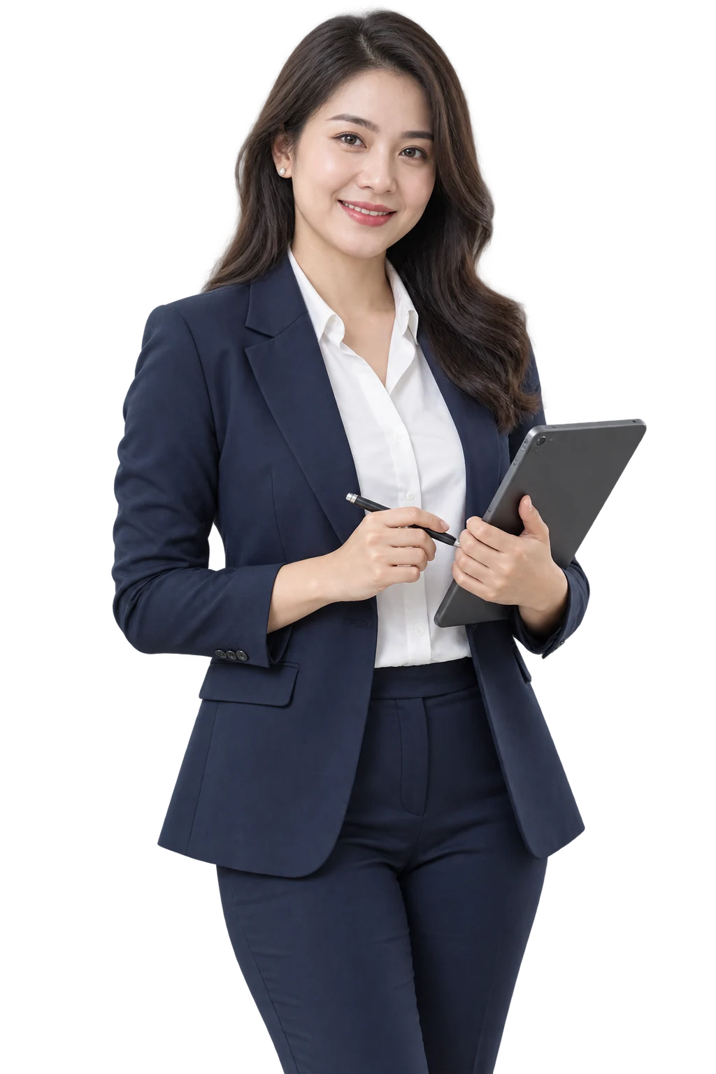 Hình minh họa giảng viên châu Á cầm máy tính bảng
